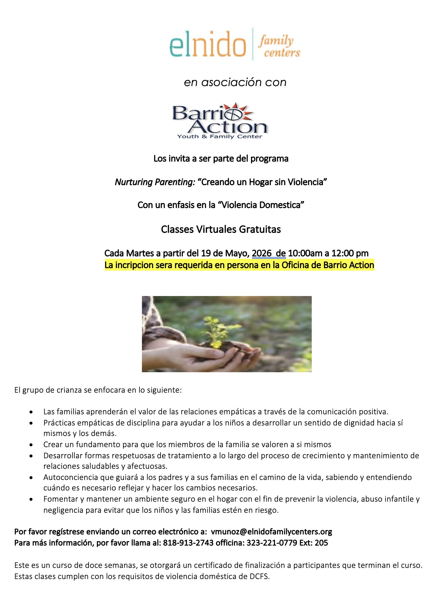 Nurturing Parenting Group Flyer May Spanish